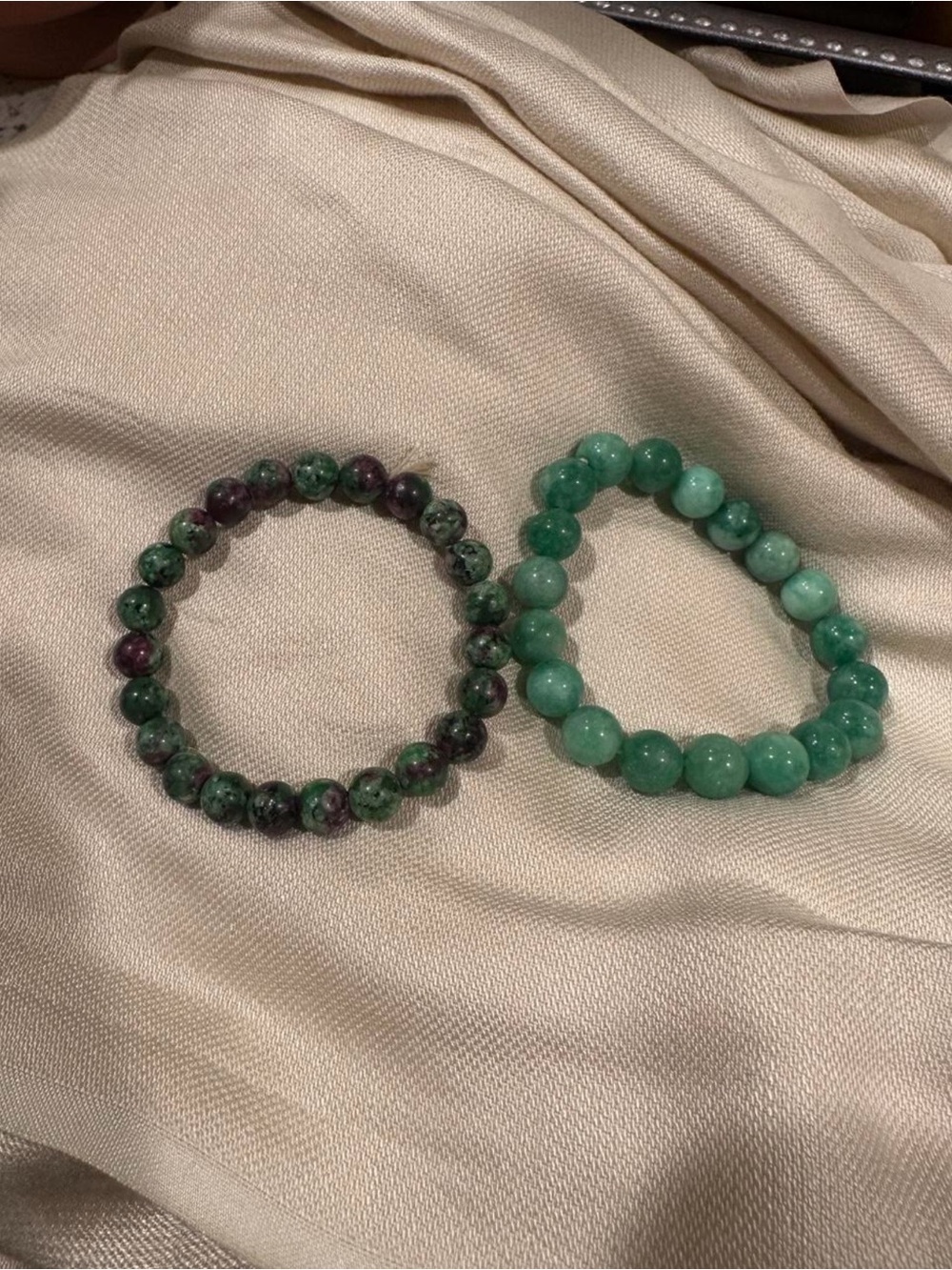 Green Beaded Stretch Bracelet Set - Elegant Gemstone Style